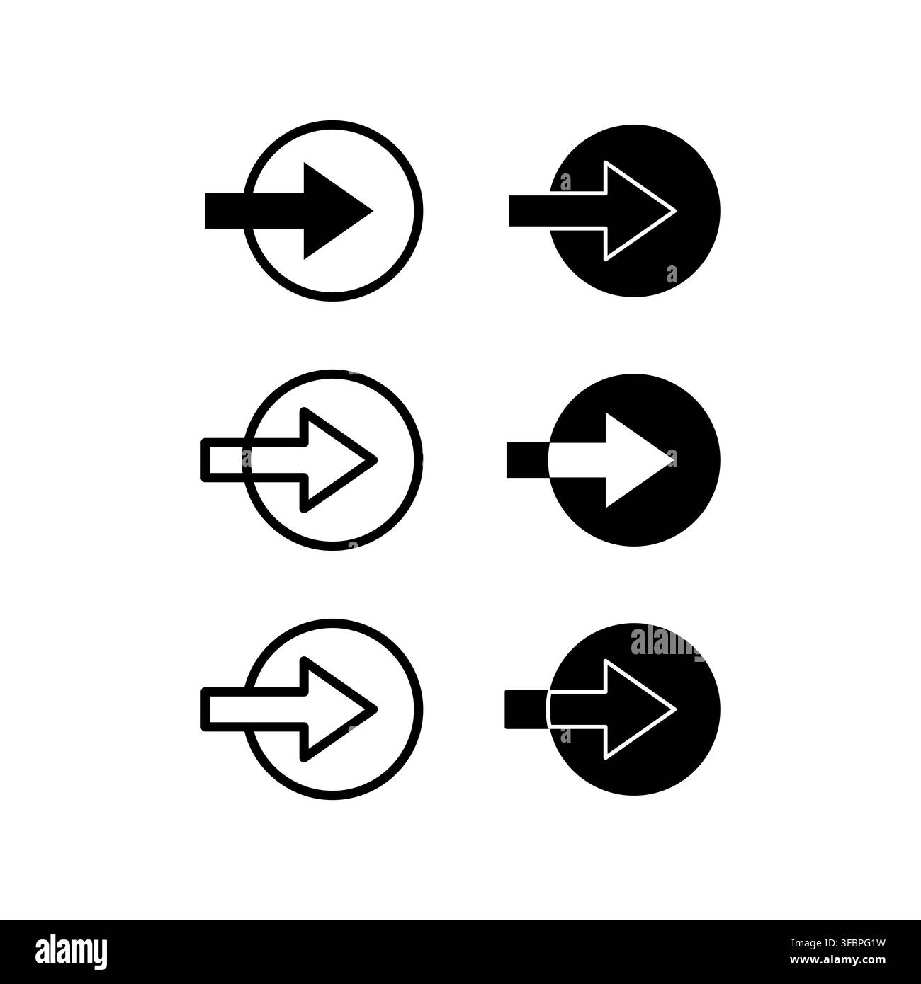 Arrow pointer next forward button set with black silhouette eps 10 Stock Vector