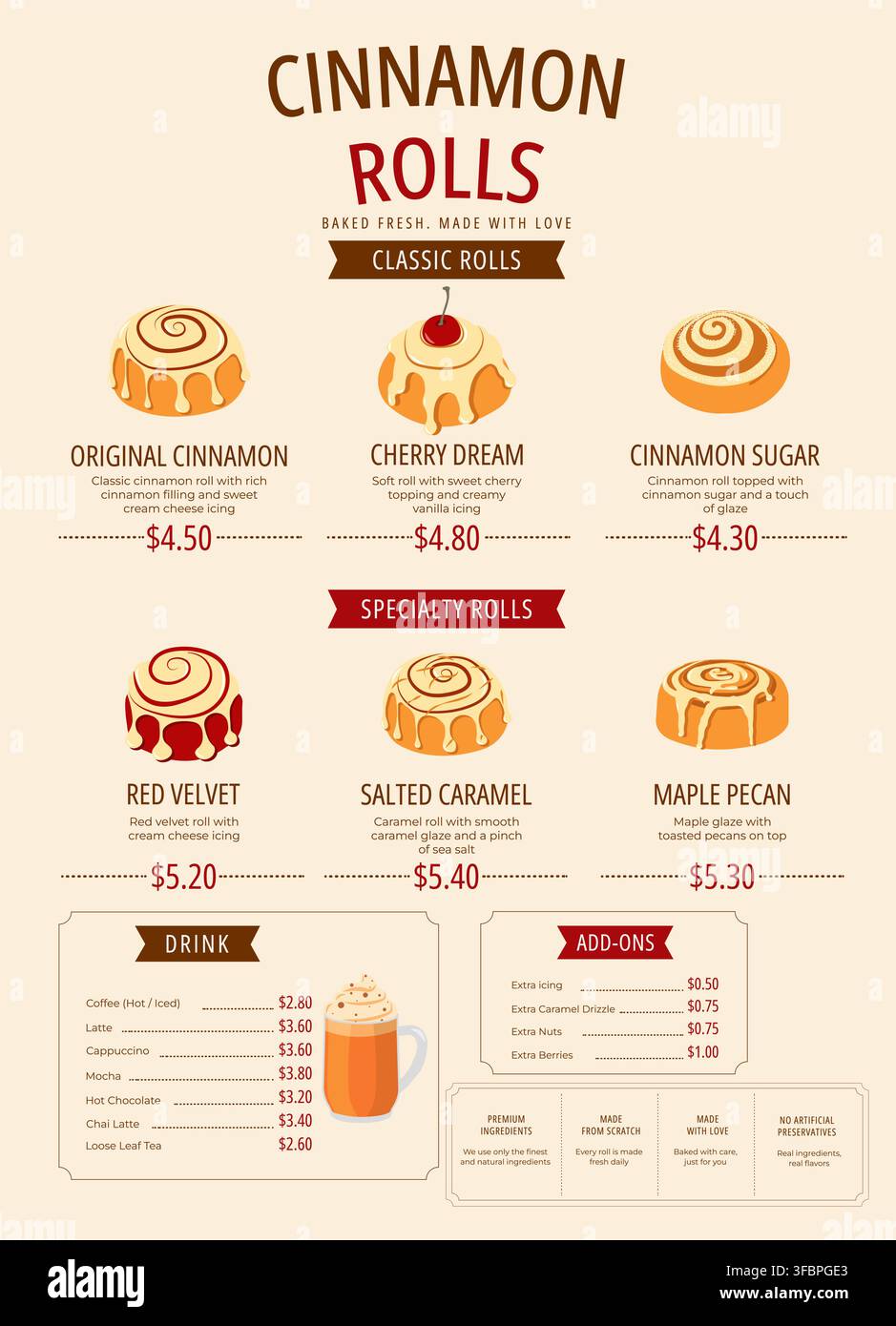 Illustrated Cinnamon Roll Bakery Menu Template Stock Vector