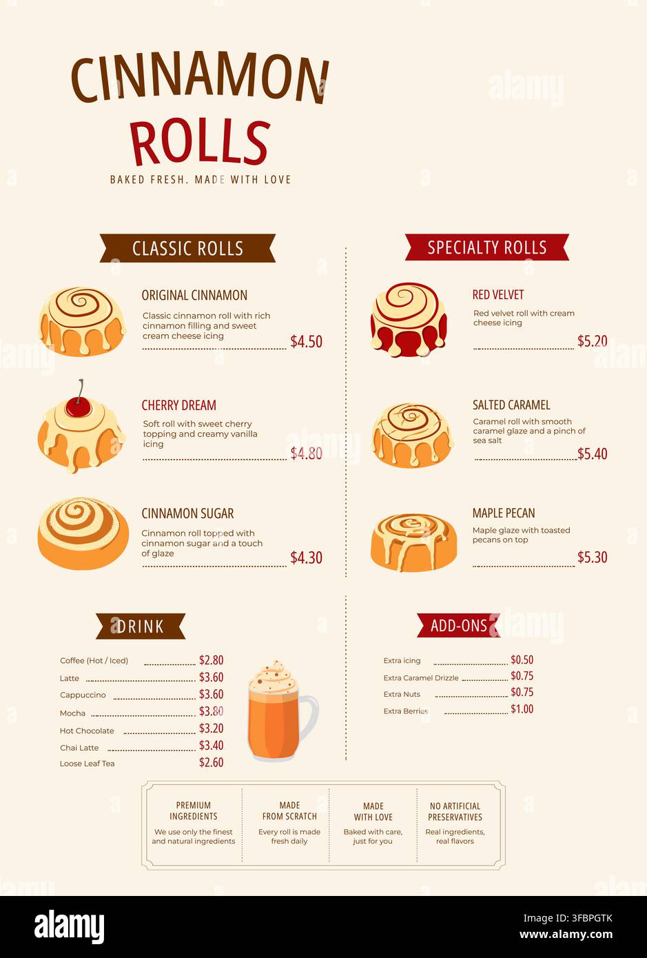 Illustrated Cinnamon Roll Bakery Menu Template Stock Vector