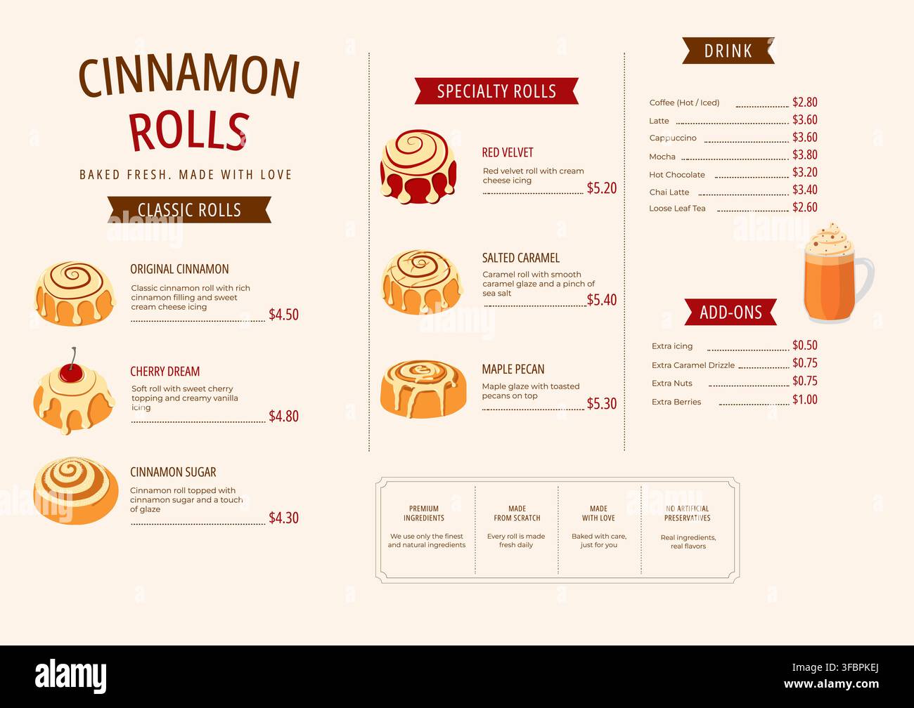 Cinnamon Roll Bakery Cafe Menu Template Design Stock Vector