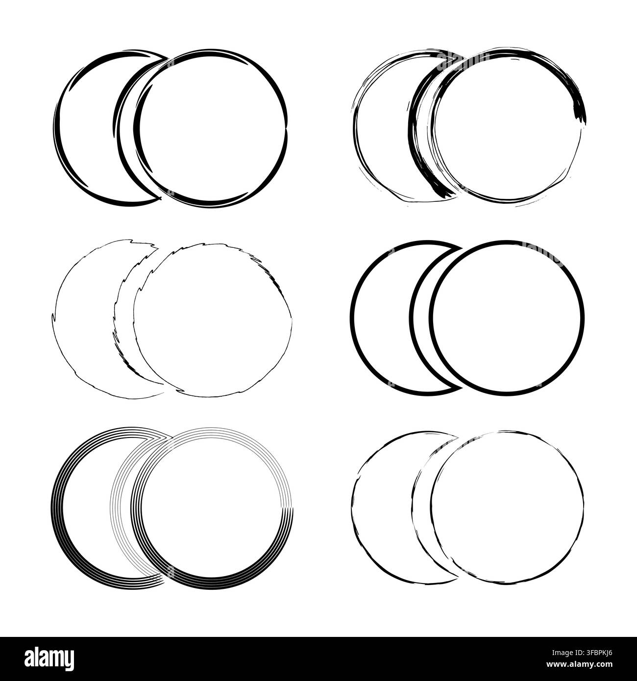 Circle ring brush stroke set with black vector texture eps 10 Stock Vector