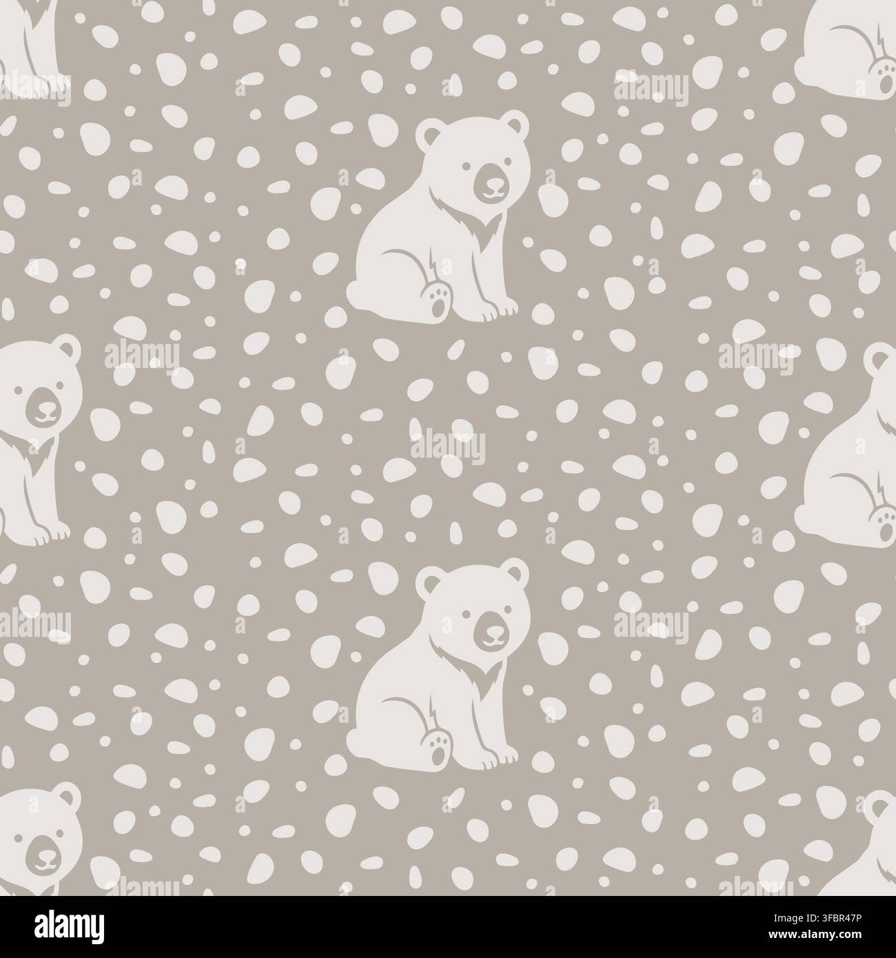 Seamless pattern with adorable bear characters and abstract texture background. Stock Vector
