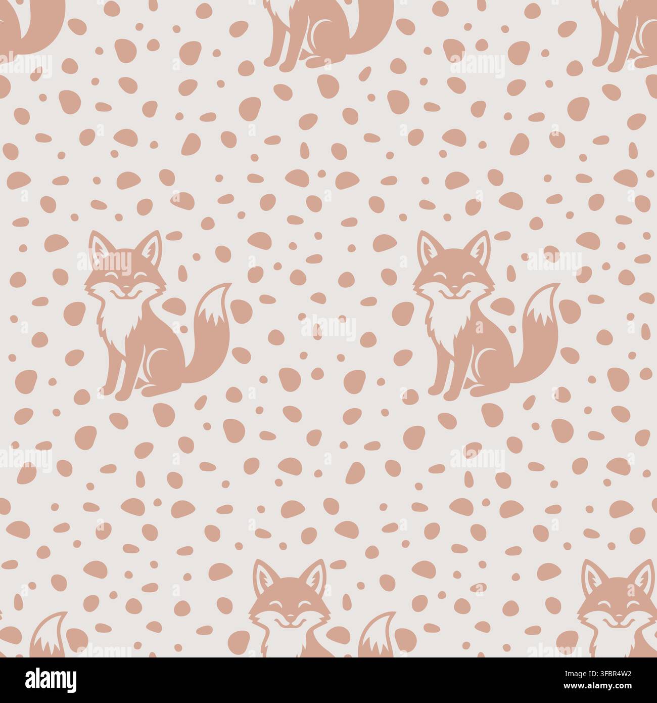 Seamless pattern with smiling fox characters and decorative background elements. Stock Vector