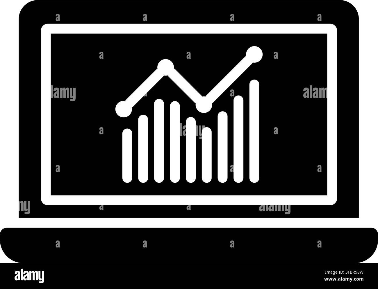 Laptop With Graph Solid Icon. Data Analysis, Business Analytics, And Performance Tracking Silhouette Symbol. Financial Insights. Isolated Vector Stock Vector