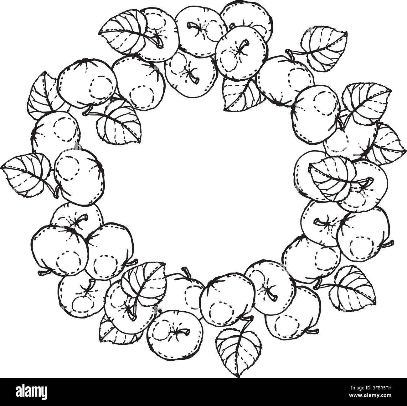 Vector illustration of a round wreath made of apples Stock Vector