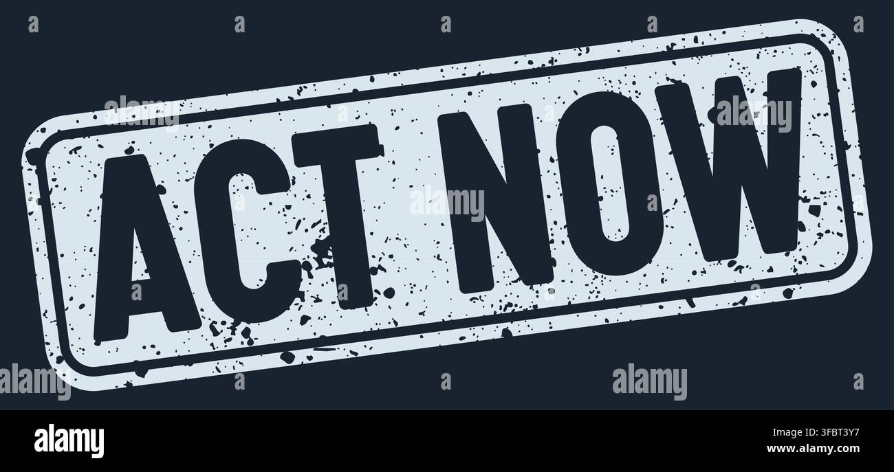 act now white rectangular grunge stamp on dark blue background. act now stamp Stock Vector
