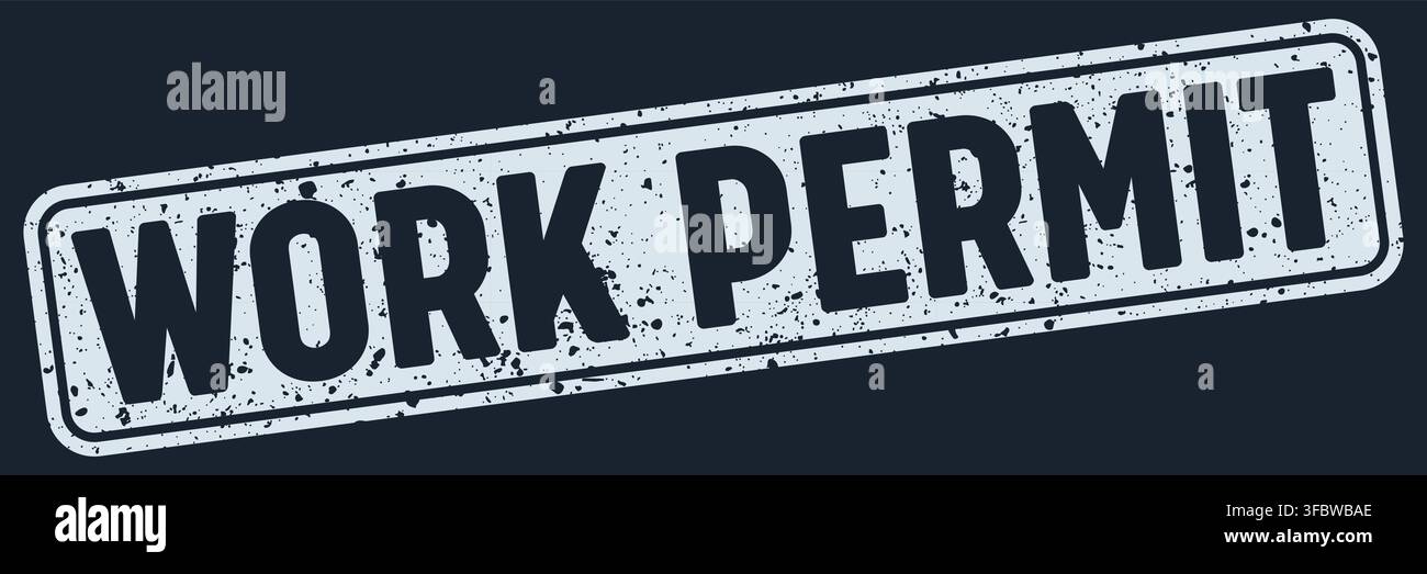 work permit white rectangular grunge stamp on dark blue background. work permit stamp Stock Vector