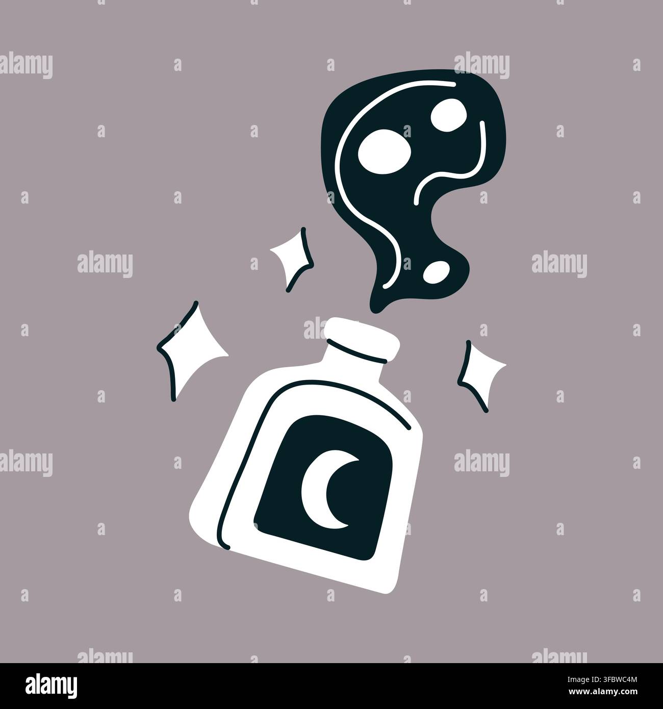 Magic potion bottle doodle vector illustration for Halloween packaging design Stock Vector