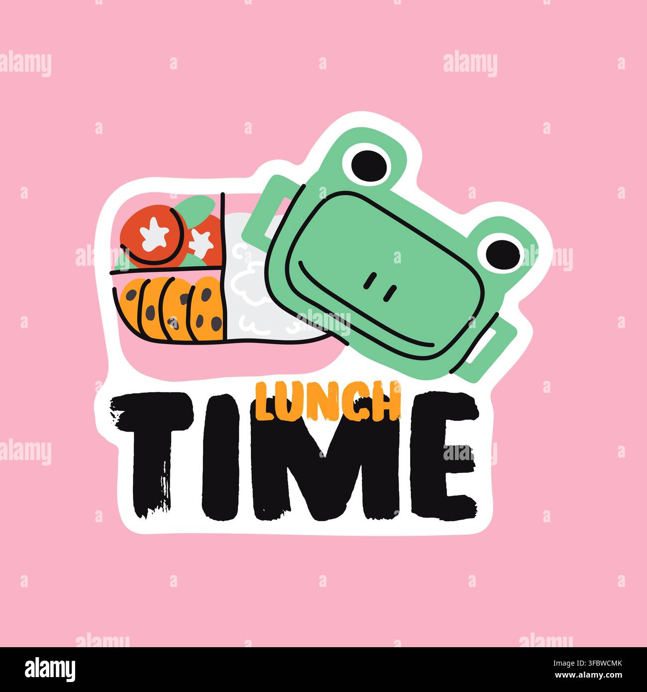 Frog lunch box doodle vector sticker for back to school decor Stock Vector