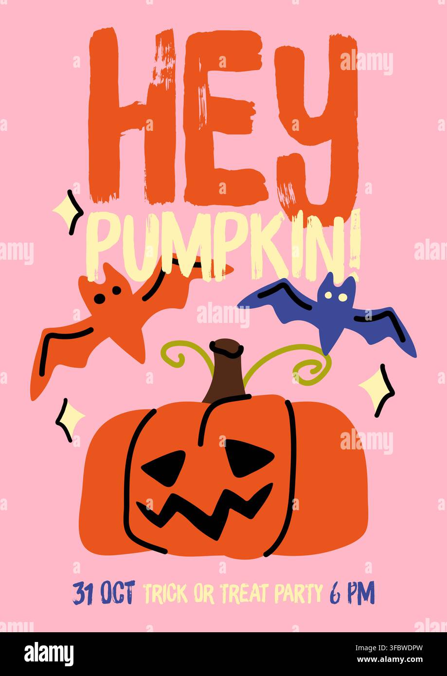 Carved Halloween pumpkin doodle vector poster for party invitation design Stock Vector