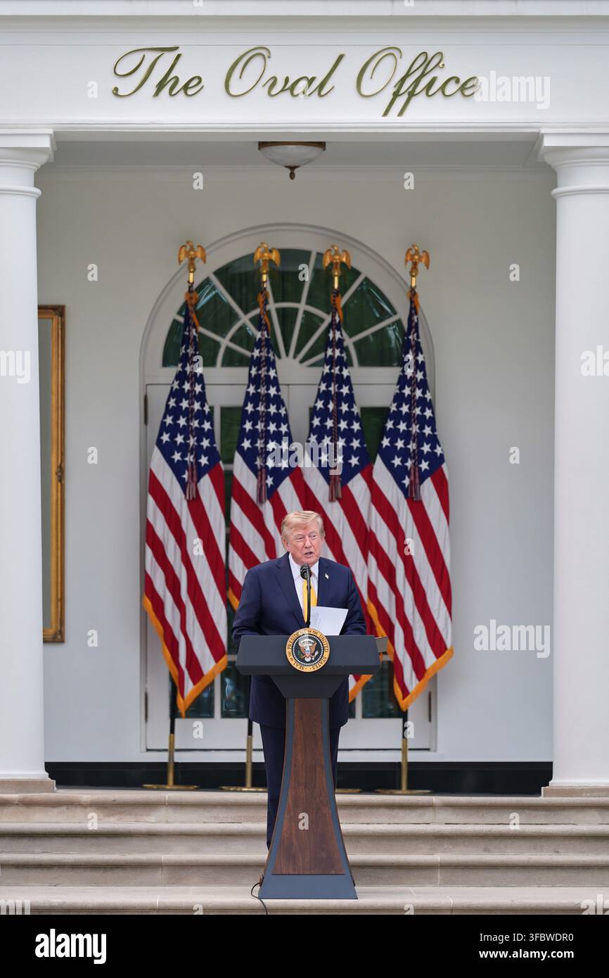 President Donald Trump speaks during a back to school event in the Rose ...