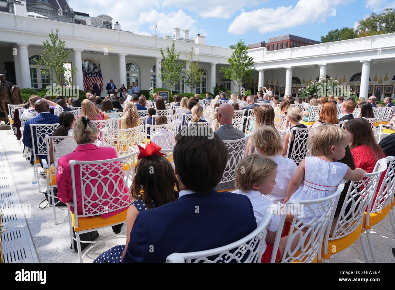 President Donald Trump speaks during a back to school event in the Rose ...