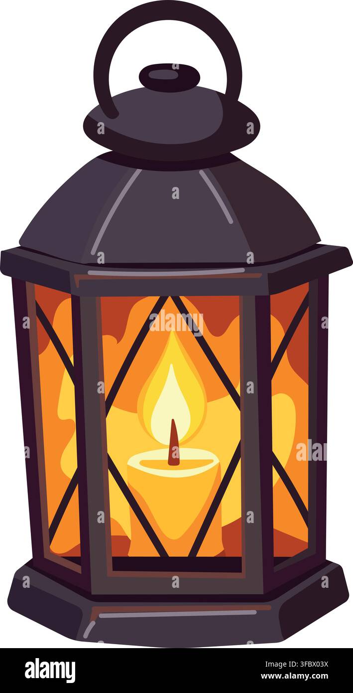 Vintage Lantern with Glowing Candle Stock Vector