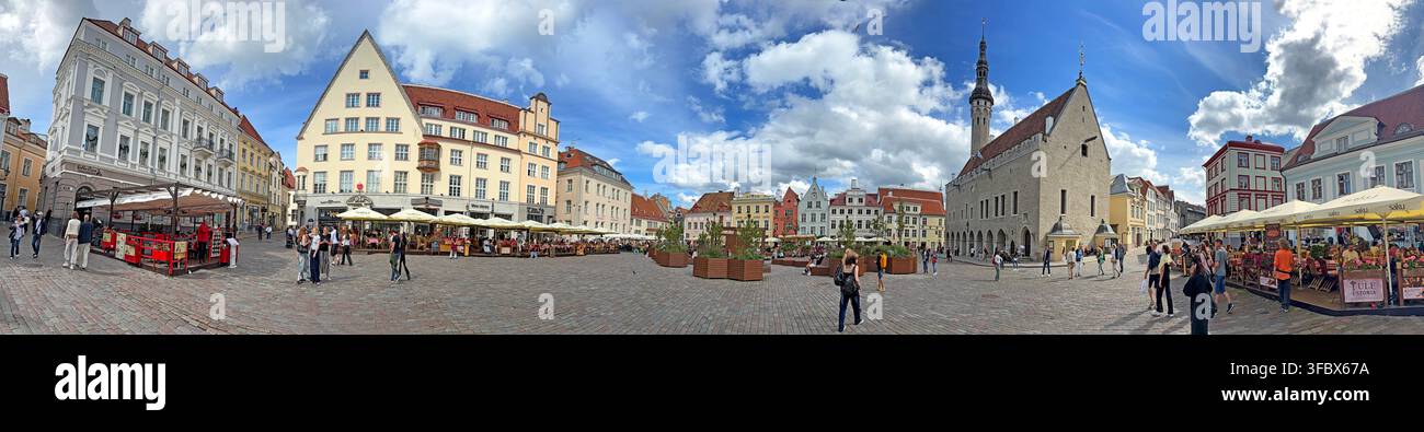 Daytime panorama of Raekoja plats and Tallinn Town Hall Square in Tallinn Old Town, Estonia. Stock Photo