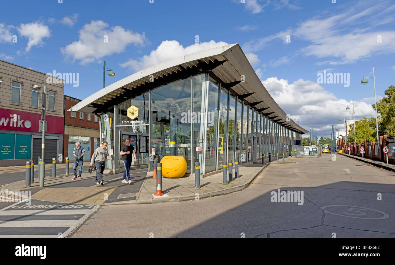 Eccles transport interchange in Salford, Greater Manchester, serving buses and Metrolink trams. Stock Photo