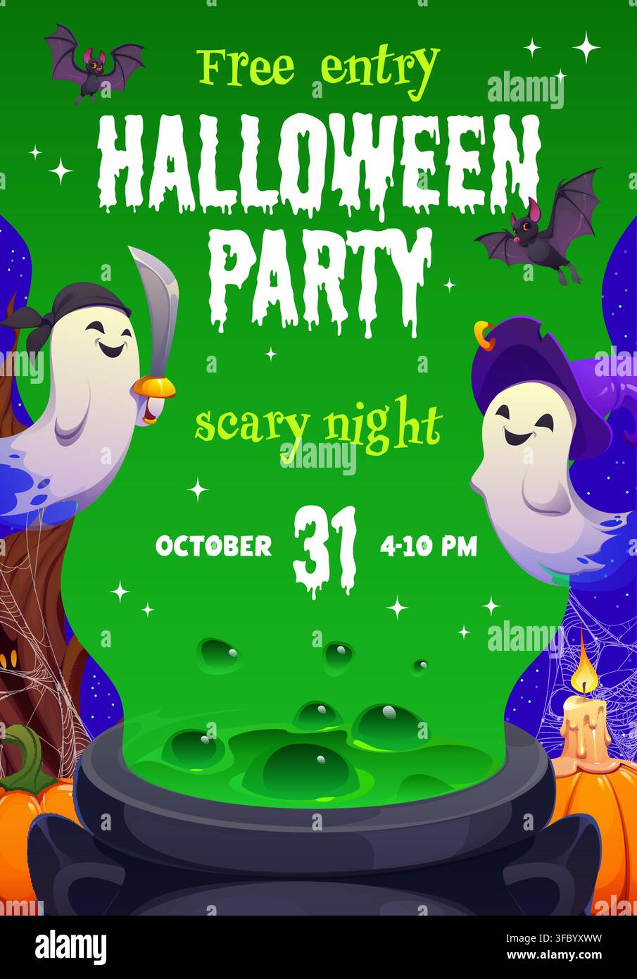 Witch potion, Halloween night party flyer Stock Vector