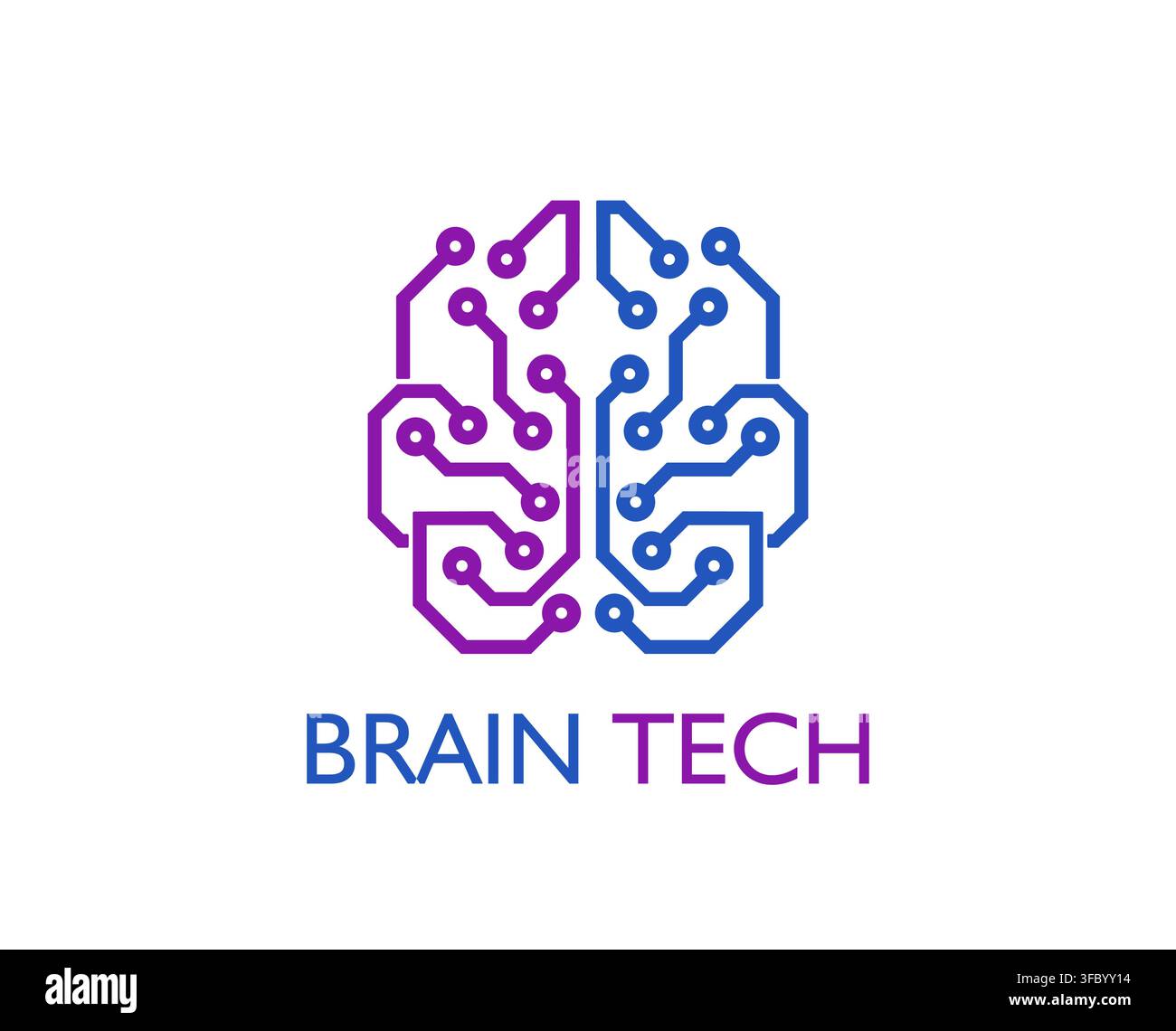 Modern brain tech emblem with circuit line pattern Stock Vector