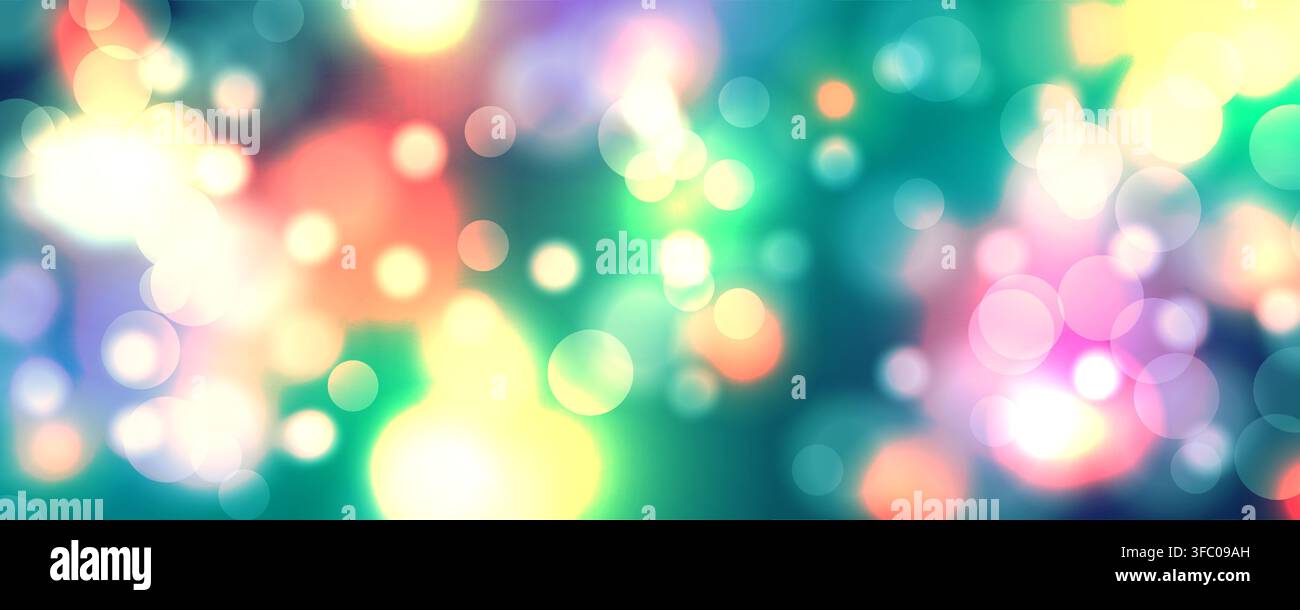 Abstract glowing bokeh lights blurred background. Bright defocused glowing lights effect. Multicolored blue, red, pimk, purple, red, yellow, green gar Stock Vector