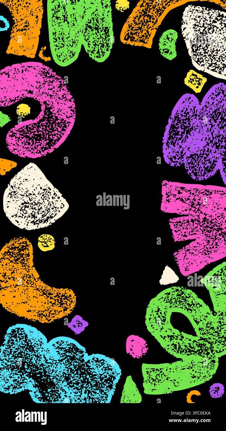 Vertical frame with child chalk color abstract elements. Stock Vector