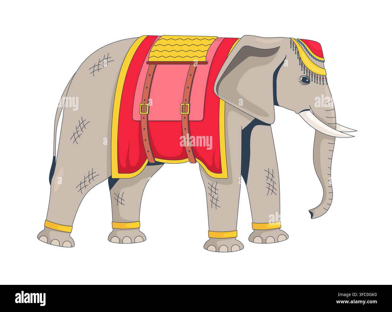 Decorated Indian elephant 2D cartoon character Stock Vector