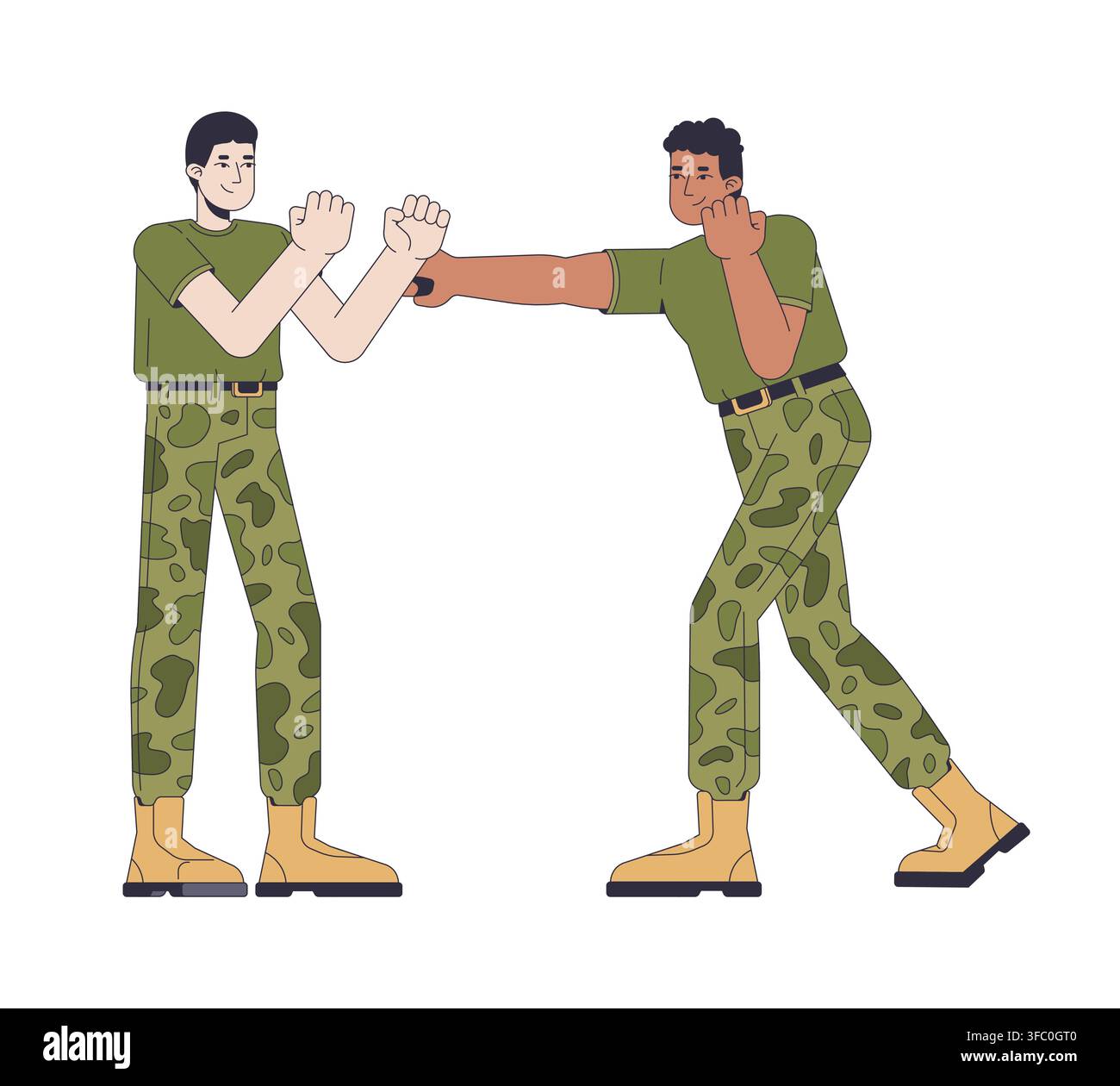 Military hand-to-hand combat training 2D vector illustration Stock Vector