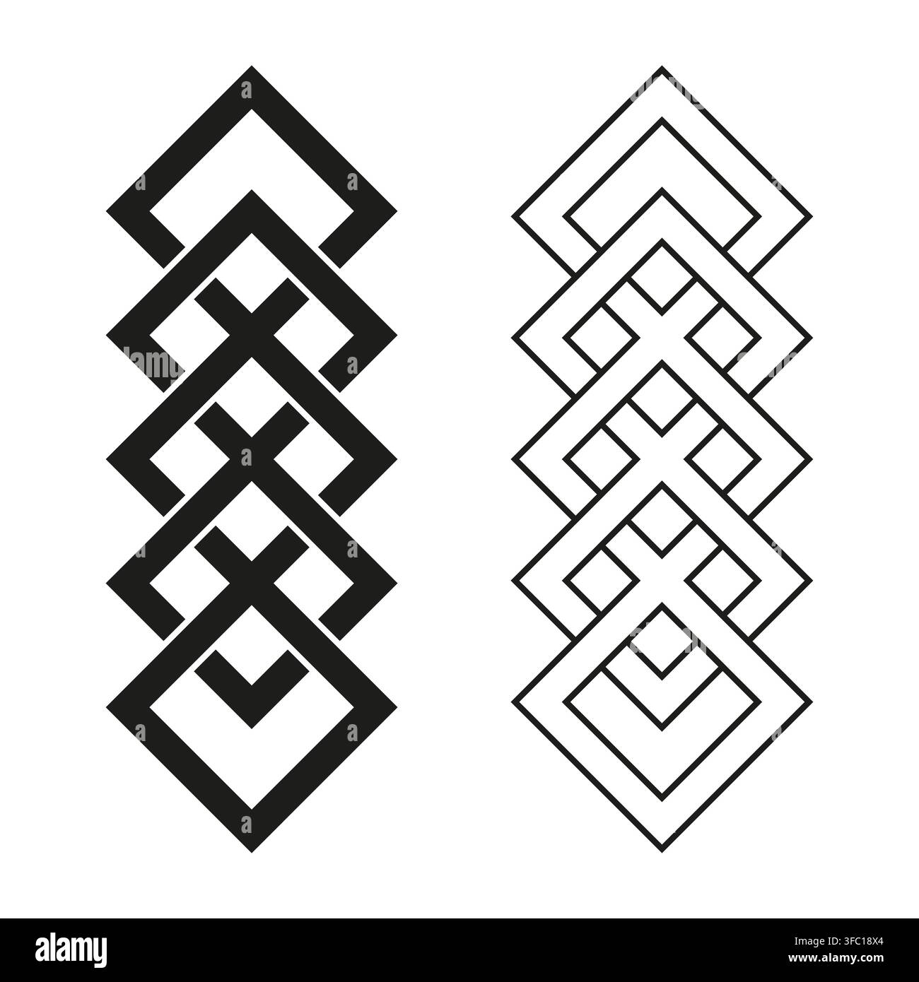 Square diamond chain vector set features geometric interlocking pattern. It represents creative abstract knot. eps 10 Stock Vector