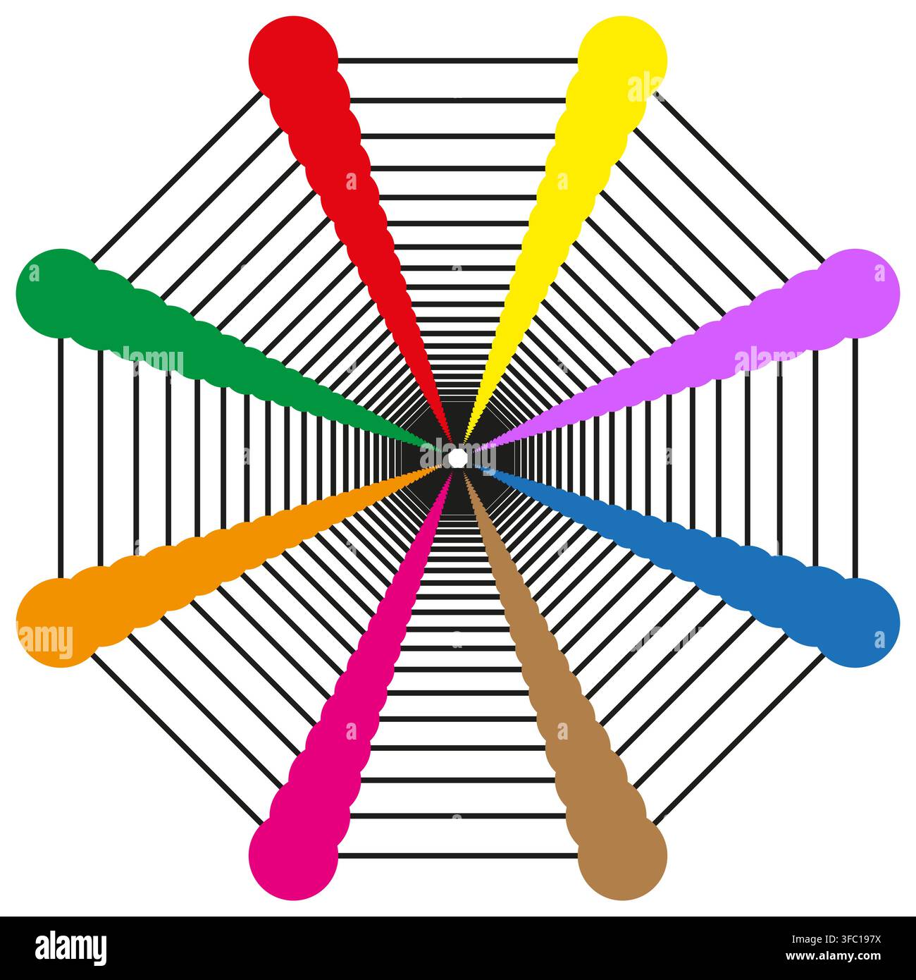 Line wheel radial vector shape features colorful web structure. It represents creative abstract spoke. eps 10 Stock Vector