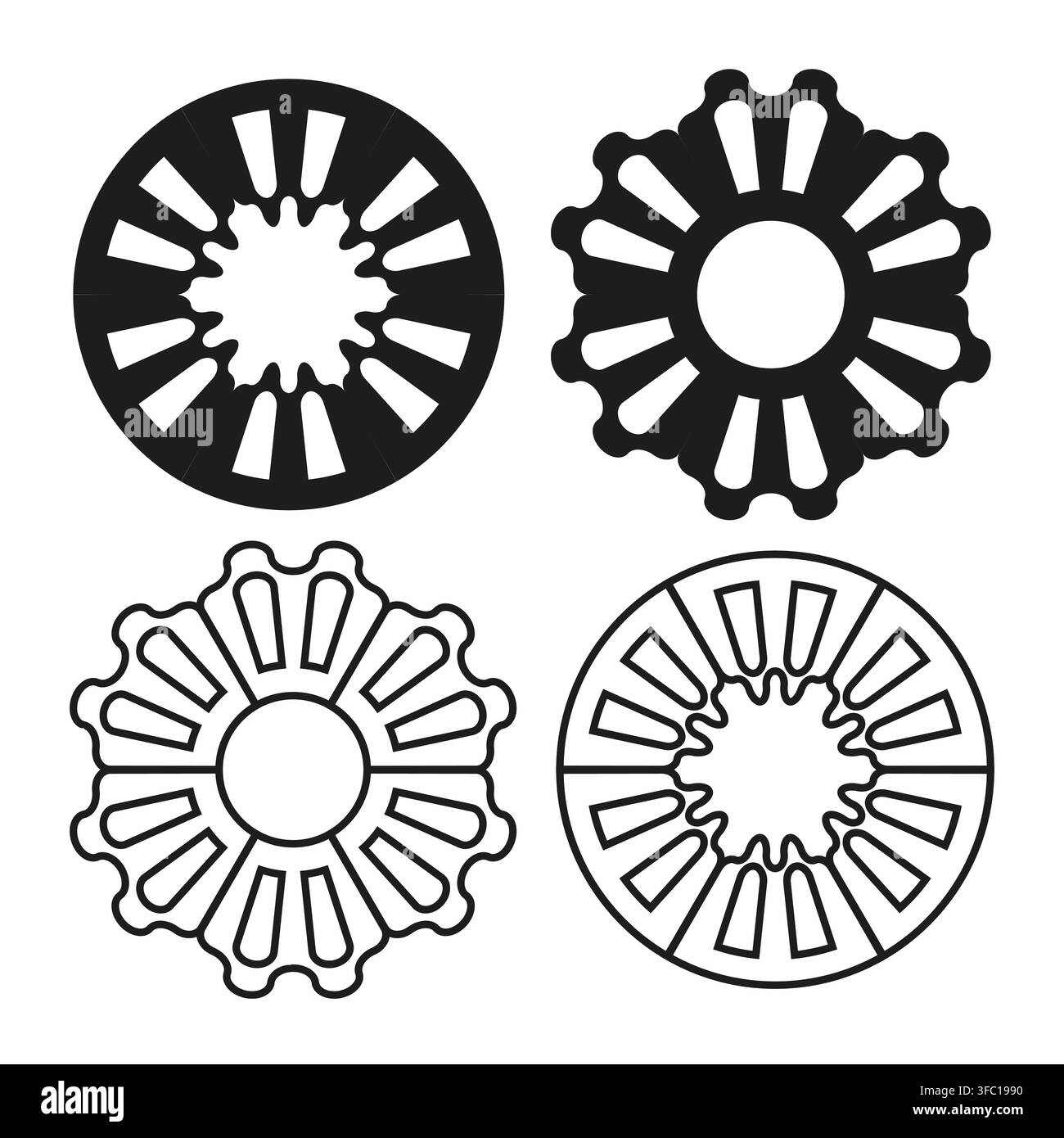 Gear cog wheel vector set features black white shape. It visualizes creative industry machine. Stock Vector