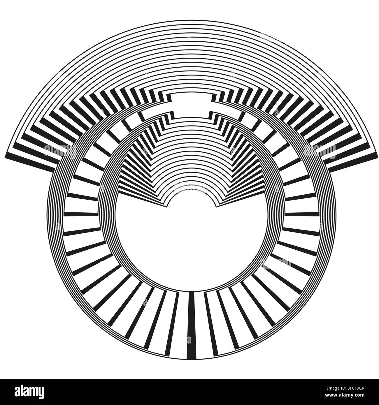 Circle arch dial vector shape features geometric segmented pattern. It represents creative abstract layout. Stock Vector