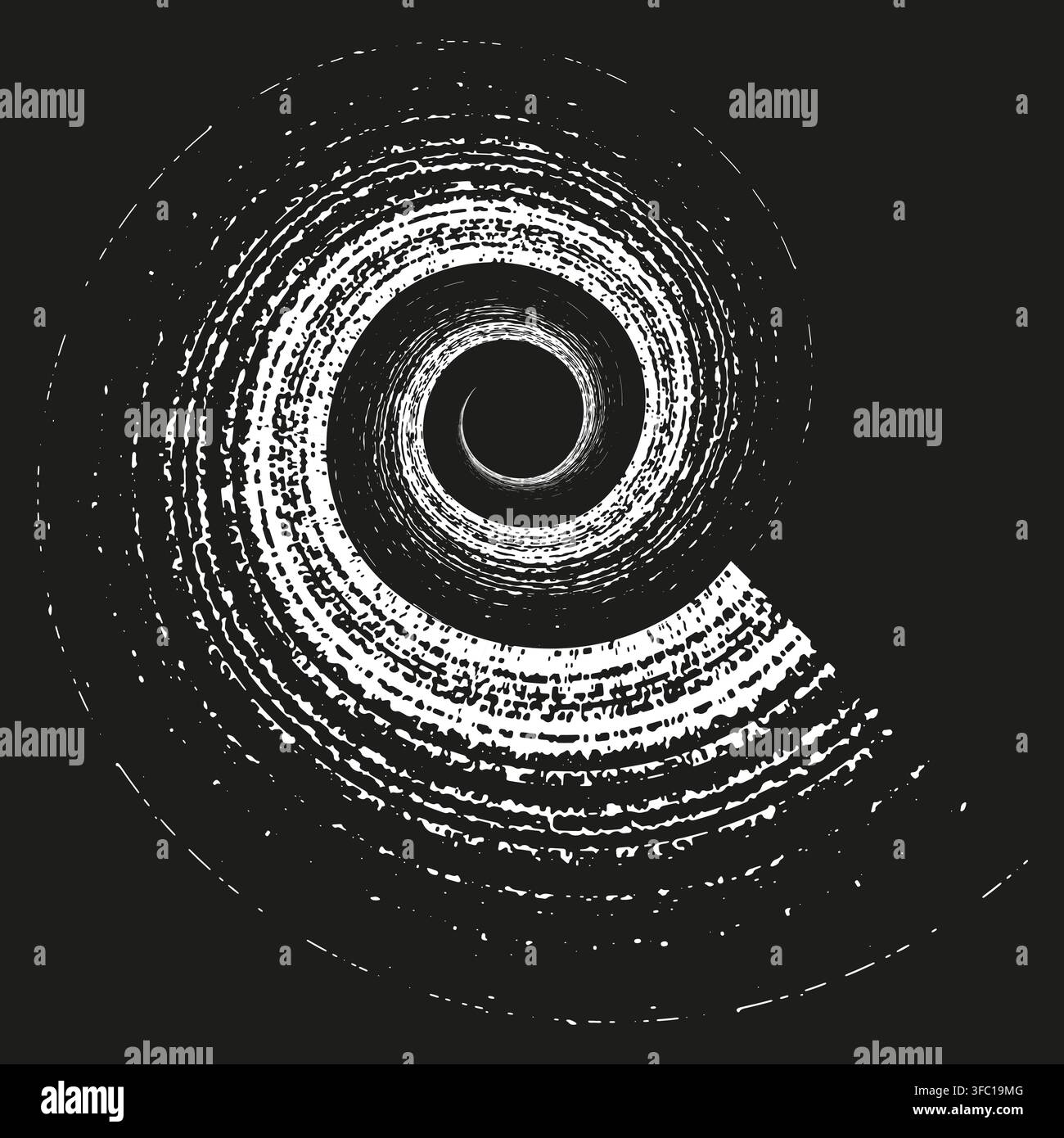 Spiral swirl grunge vector shape features rough abstract vortex. It represents creative paint texture. Stock Vector