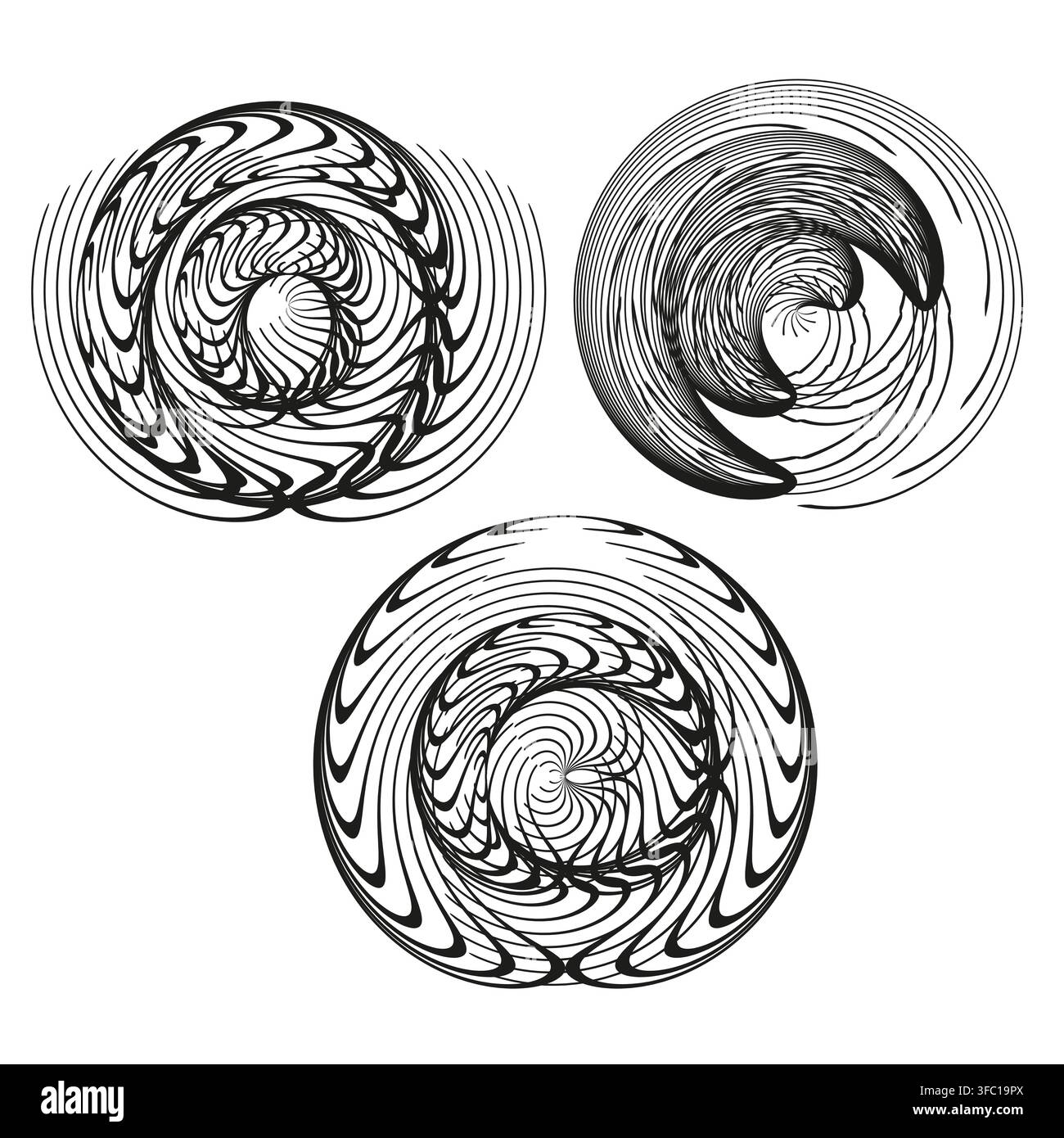 Spiral swirl shell vector set features organic abstract line. It represents creative fluid wave. Stock Vector