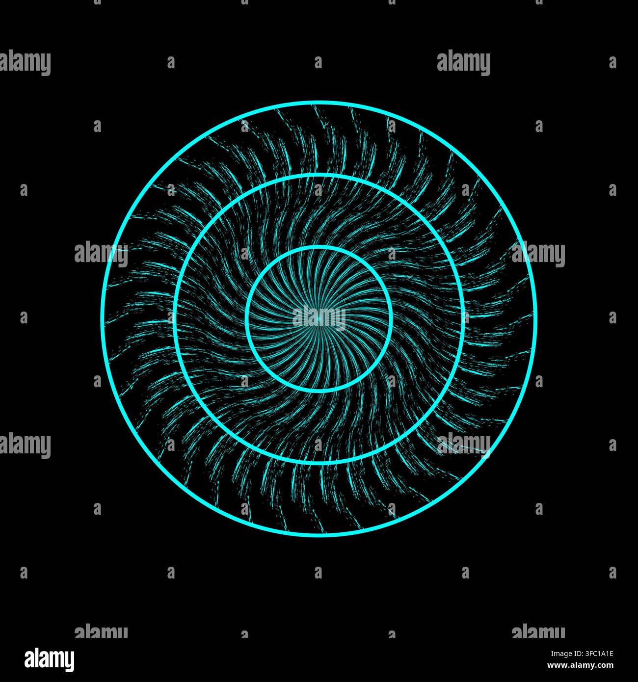 Radar particle swirl vector shape features futuristic concentric pattern. It represents creative cyber tech. Stock Vector