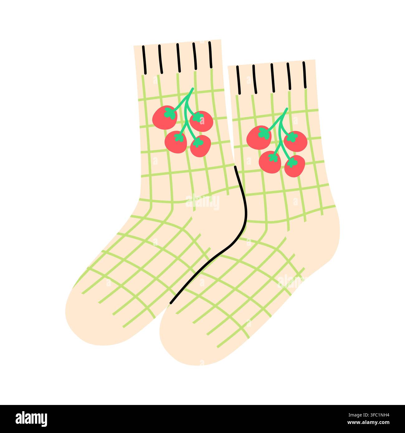 Cute Cherry Tomato Gingham Socks Vector Stock Vector