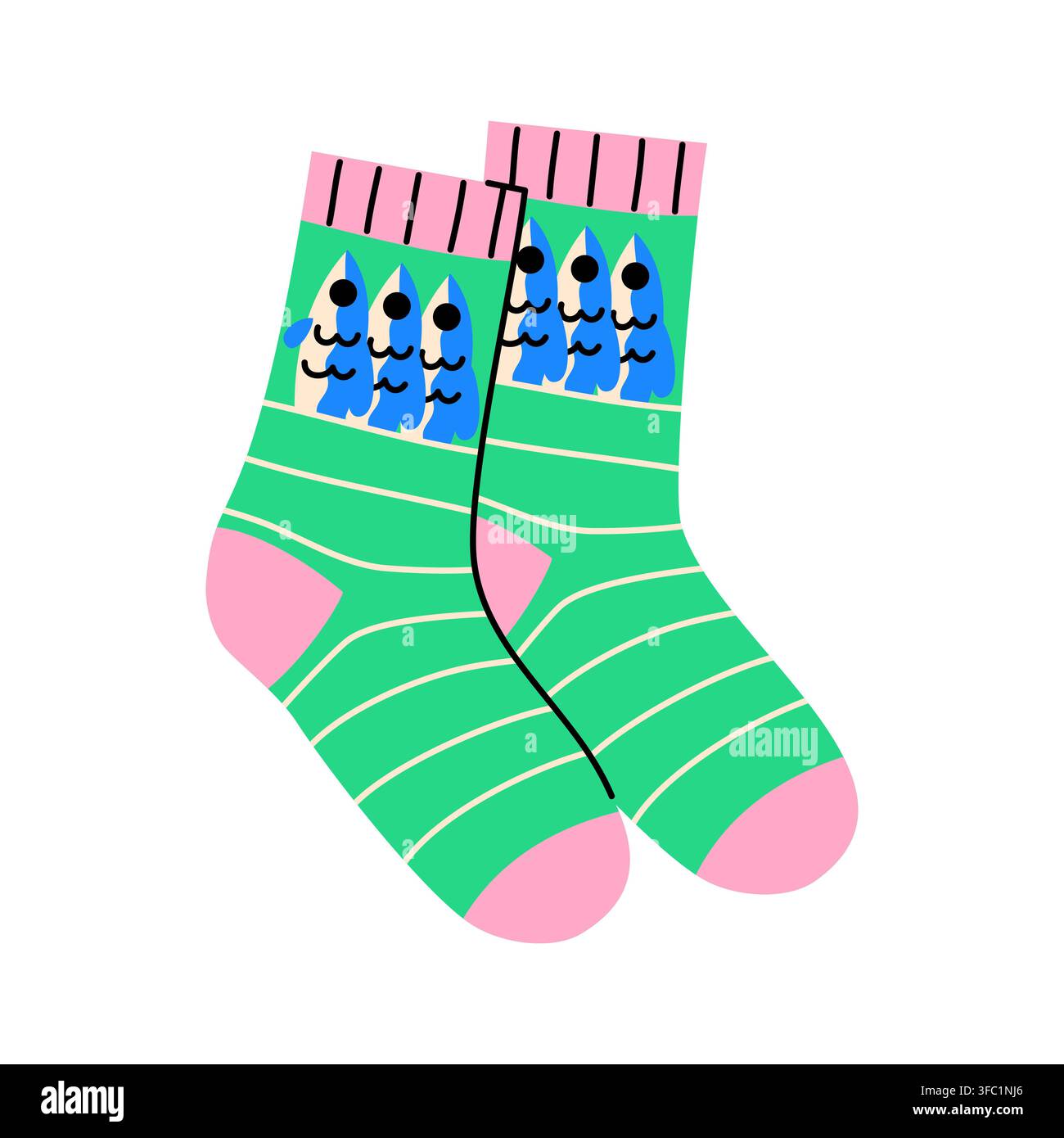 Cute Sardines Fish Socks Pair Vector Illustration Stock Vector