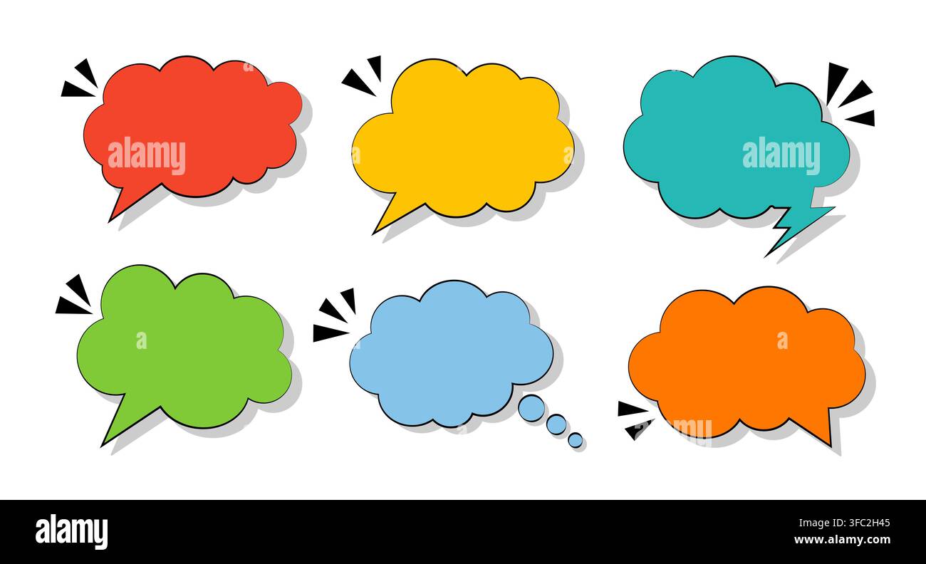 Clouds set speech bubbles elements monochrome color line art vector Stock Vector