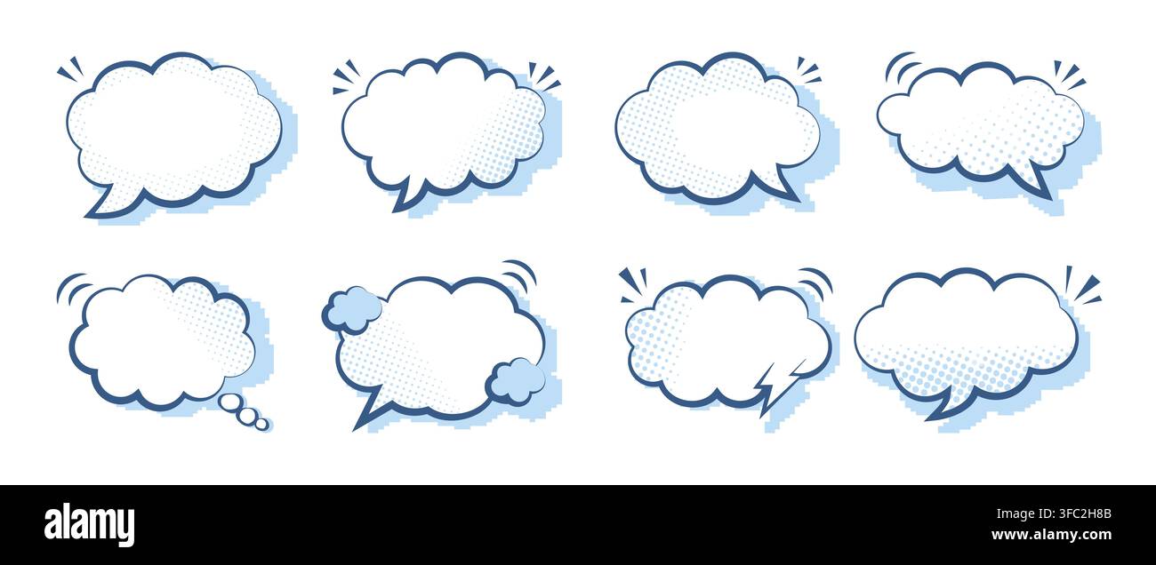 Clouds set speech bubbles elements monochrome color line art vector Stock Vector