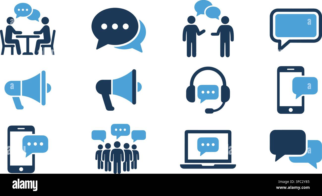 Communication icons with chat bubbles and people discussing concepts for digital media projects. Stock Vector