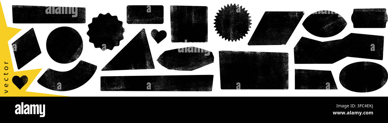 Rolled ink stamp shapes and textboxes set vector illustration Stock Vector