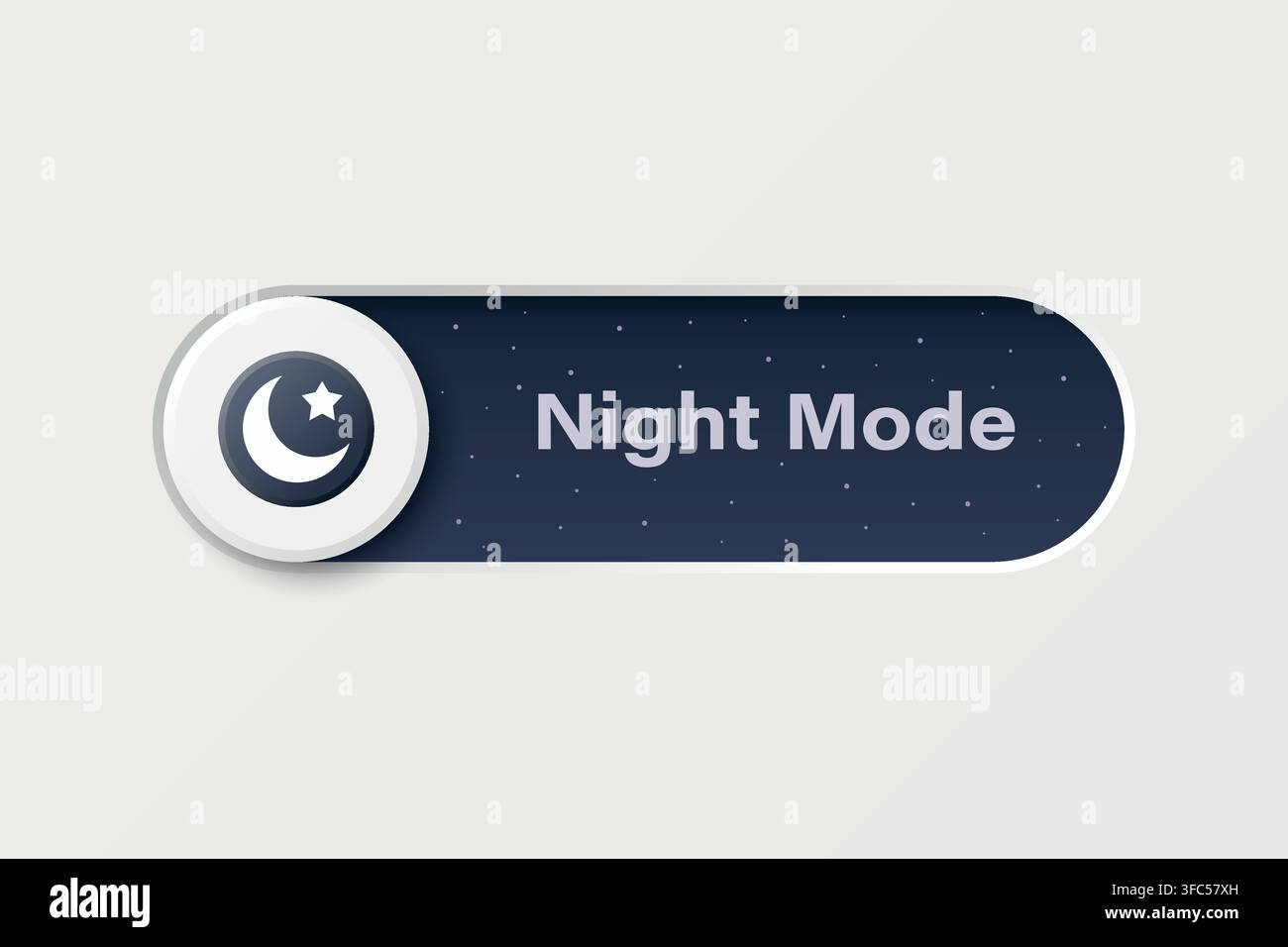 Night Mode Button, Vector Illustration. Night Mode UI Switch with Crescent Moon Icon. Dark Theme Interface Control. Night Mode Toggle for Website and Stock Vector