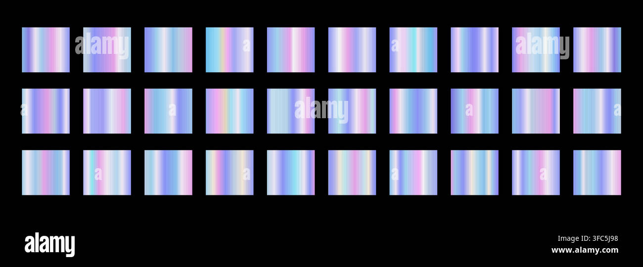 Iridescent gradient swatches. Pastel and neon color design abstract collection. Soft glow and elegant depth Stock Vector