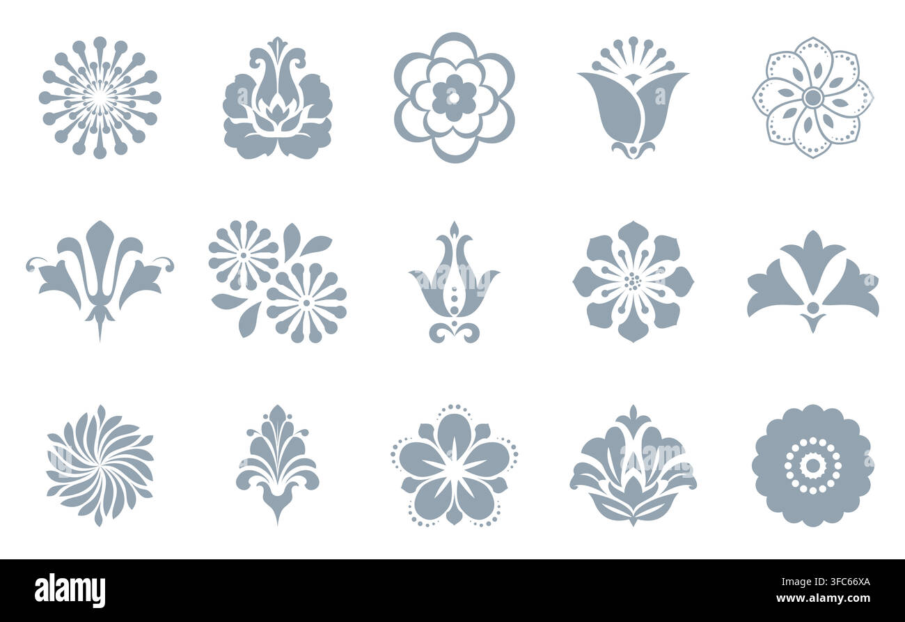 Flower icons set. Isolated elements for design. Vector graphics. Flower collection Stock Vector