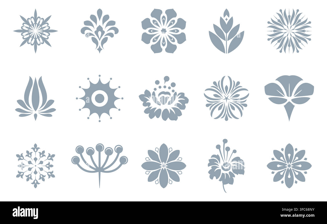Flower icons set. Isolated elements for design. Vector graphics. Flower collection Stock Vector