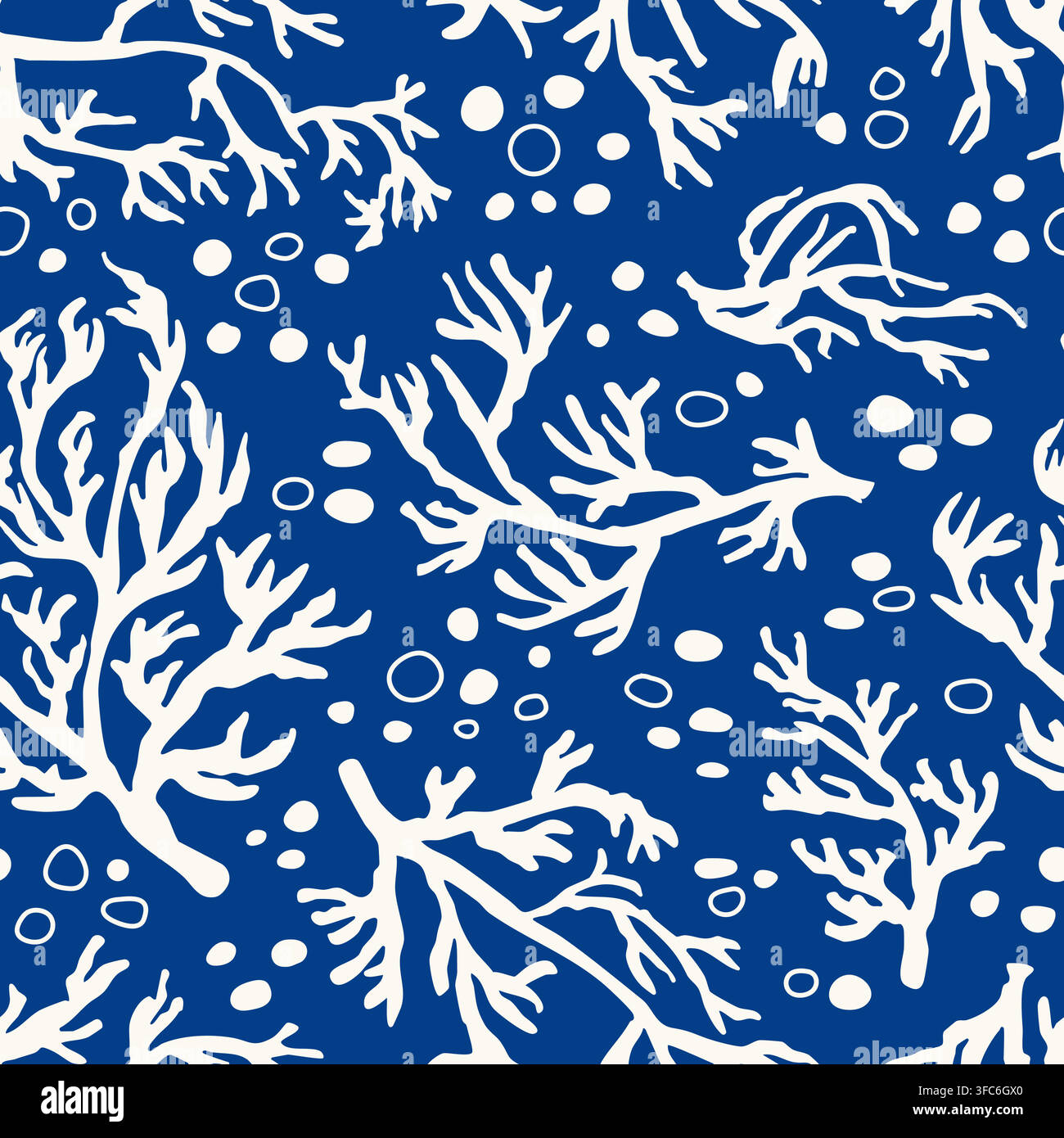 Blue tone organic coral seamless pattern. Stock Vector
