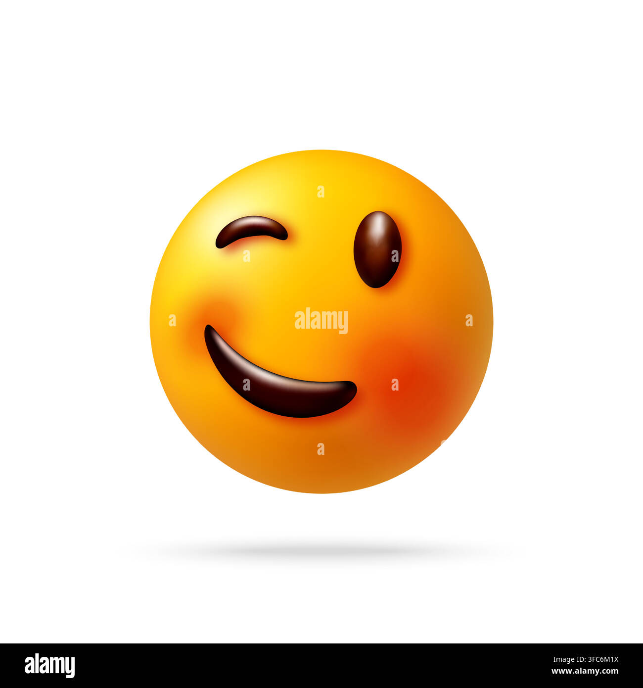 3d Winking smiling face icon with glossy look Stock Vector