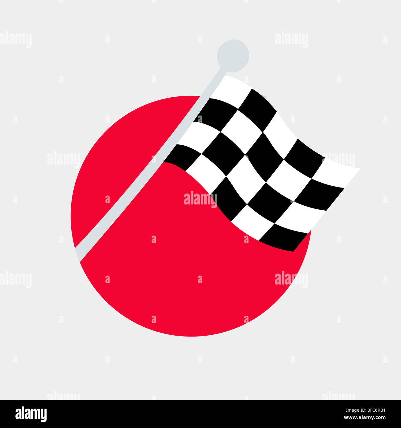 Checkered Finish Flag in a red circle. Racing competitions, motorcycle racing. Waving black and white flag. Victory, end of the race. Color image on a Stock Vector