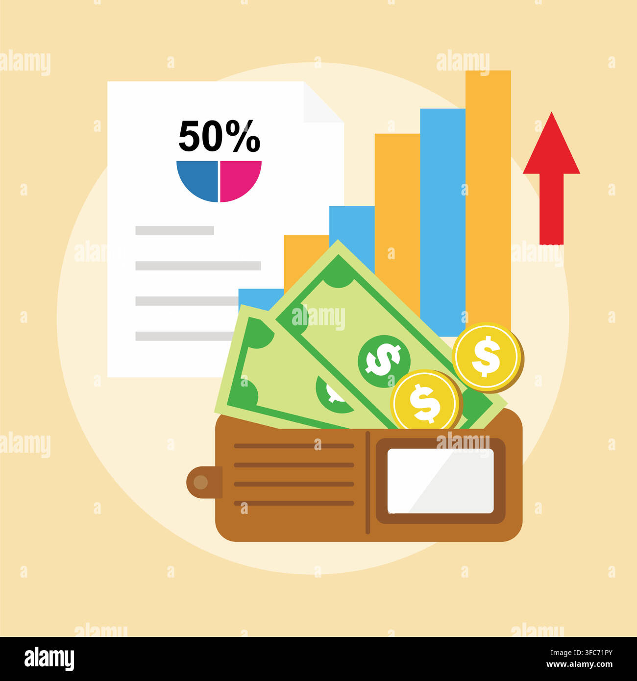 Financial Growth Concept with Wallet Money Chart Vector Stock Vector