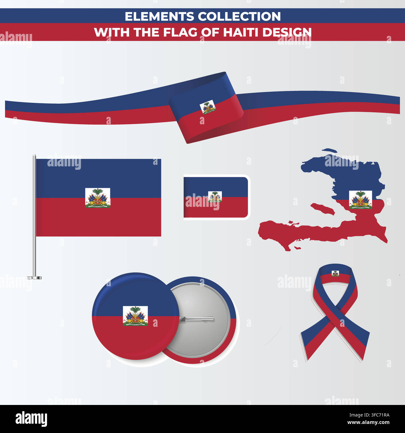 Haiti Flag Graphic Elements Collection Vector Set Stock Vector