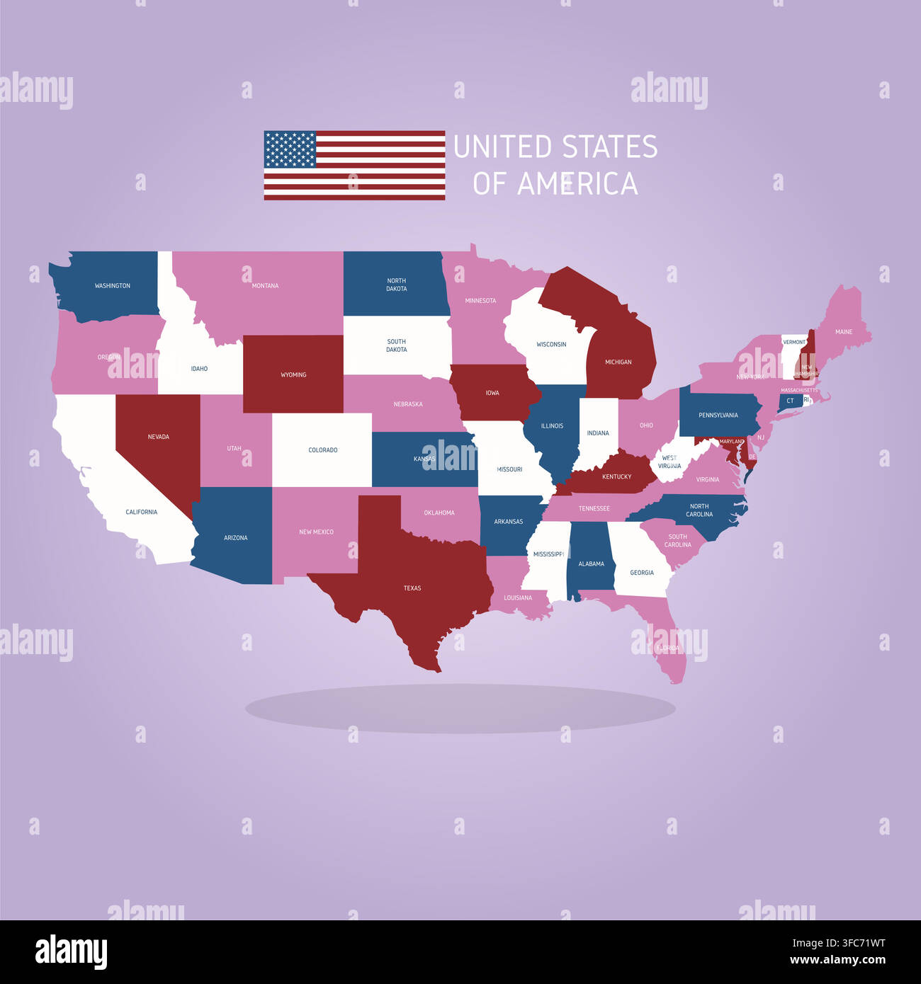 USA Political Map Vector with State Borders Stock Vector