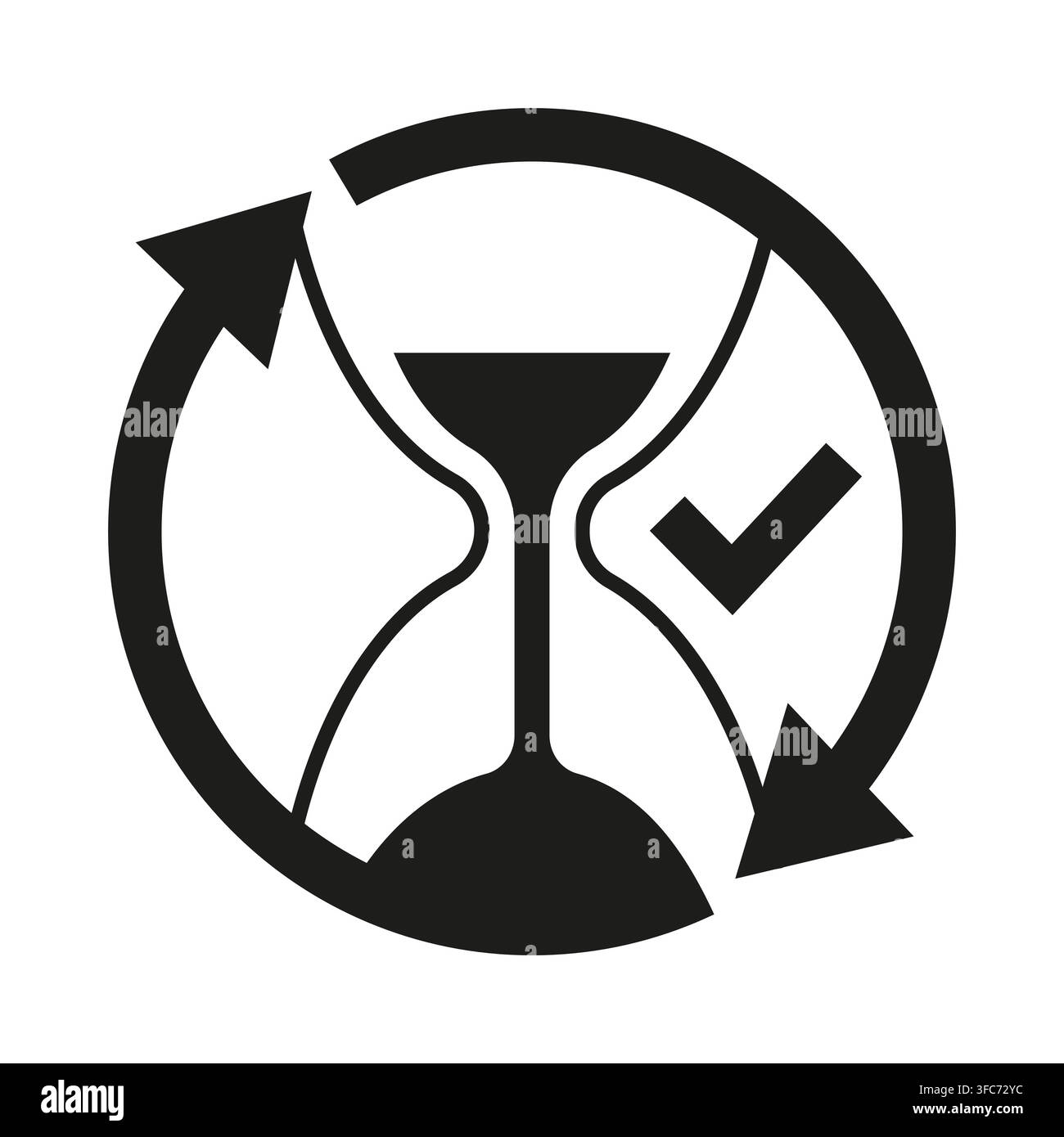 Hourglass cycle vector shape features simple check arrow. It represents creative repeat time. eps 10 Stock Vector
