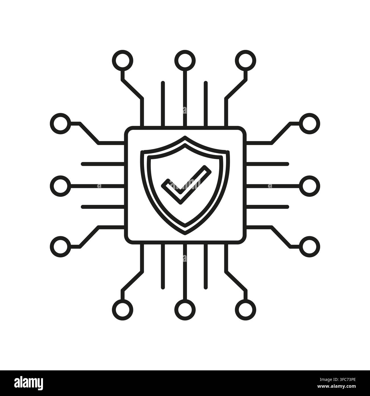 Shield security check vector shape features simple cpu chip. It represents creative hardware protection. eps 10 Stock Vector